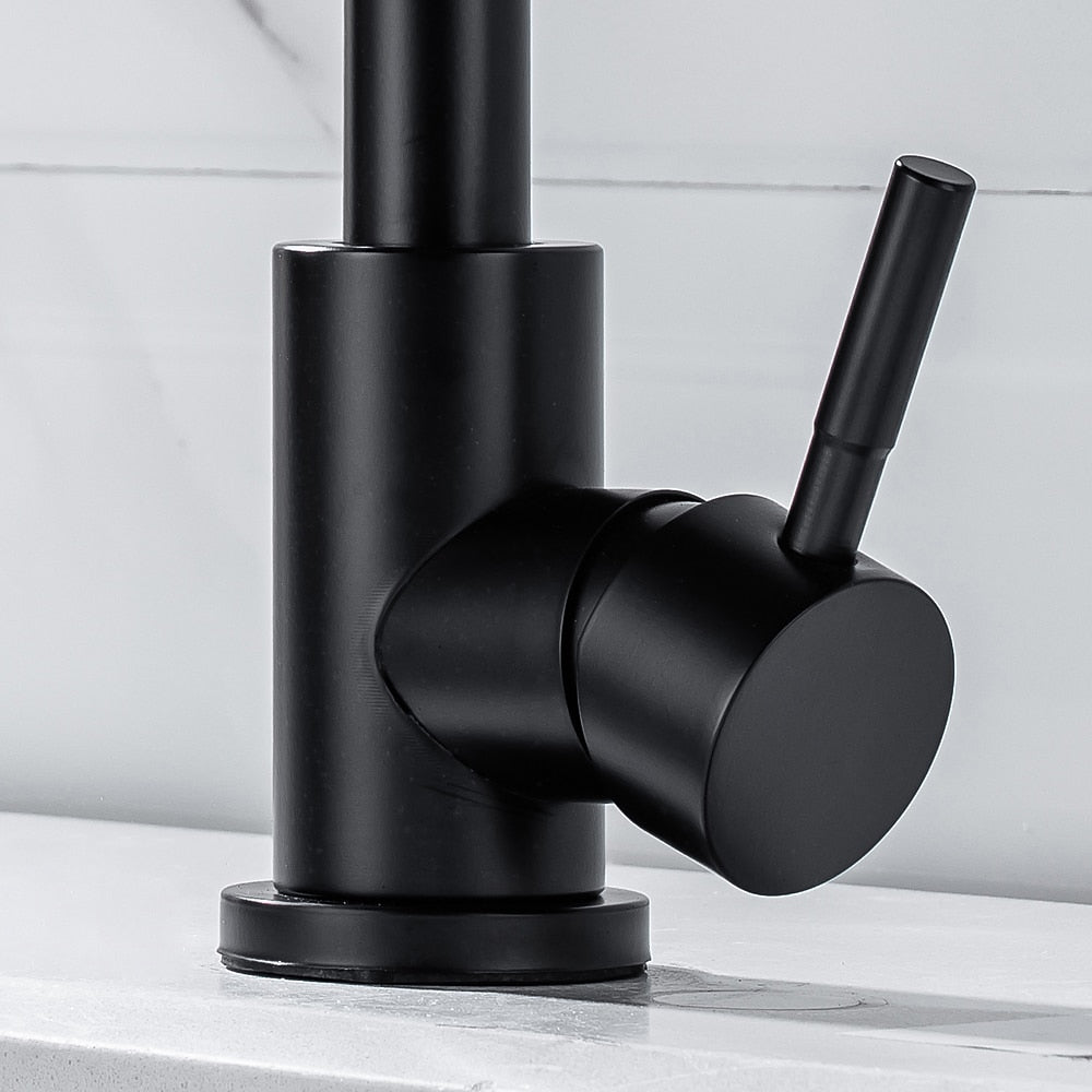 360-Degree Swivel High Arc Bathroom Faucet, Modern Single-Hole Stainless Steel Faucet, Matte Black / Brushed Nickel