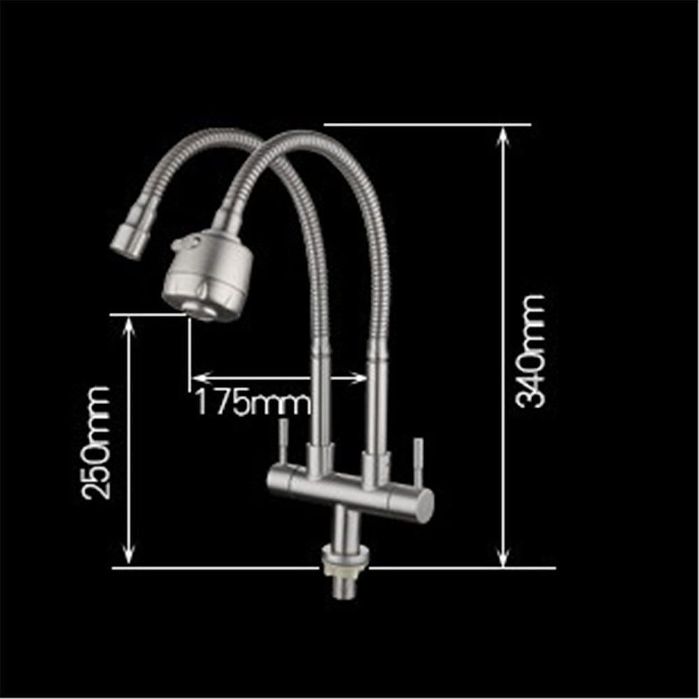 Stainless Steel Dual Spout Kitchen Faucet, Double-Handle Single-Hole Faucet