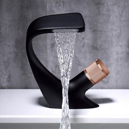 Modern Single-Hole Waterfall Bathroom Faucet, Single-Handle Brass Faucet