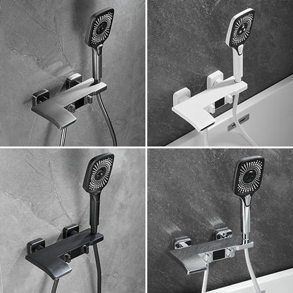 Wall-Mount Waterfall Tub Faucet, Dual-Handle Bath Mixer Tap with Handheld Shower