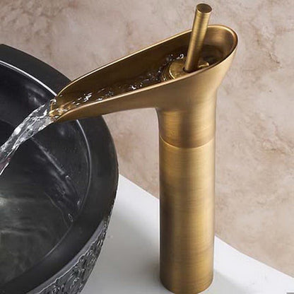Waterfall Vessel Bathroom Faucet, Single-Handle Brass Faucet, Antique Brass / Matte Black / Chrome