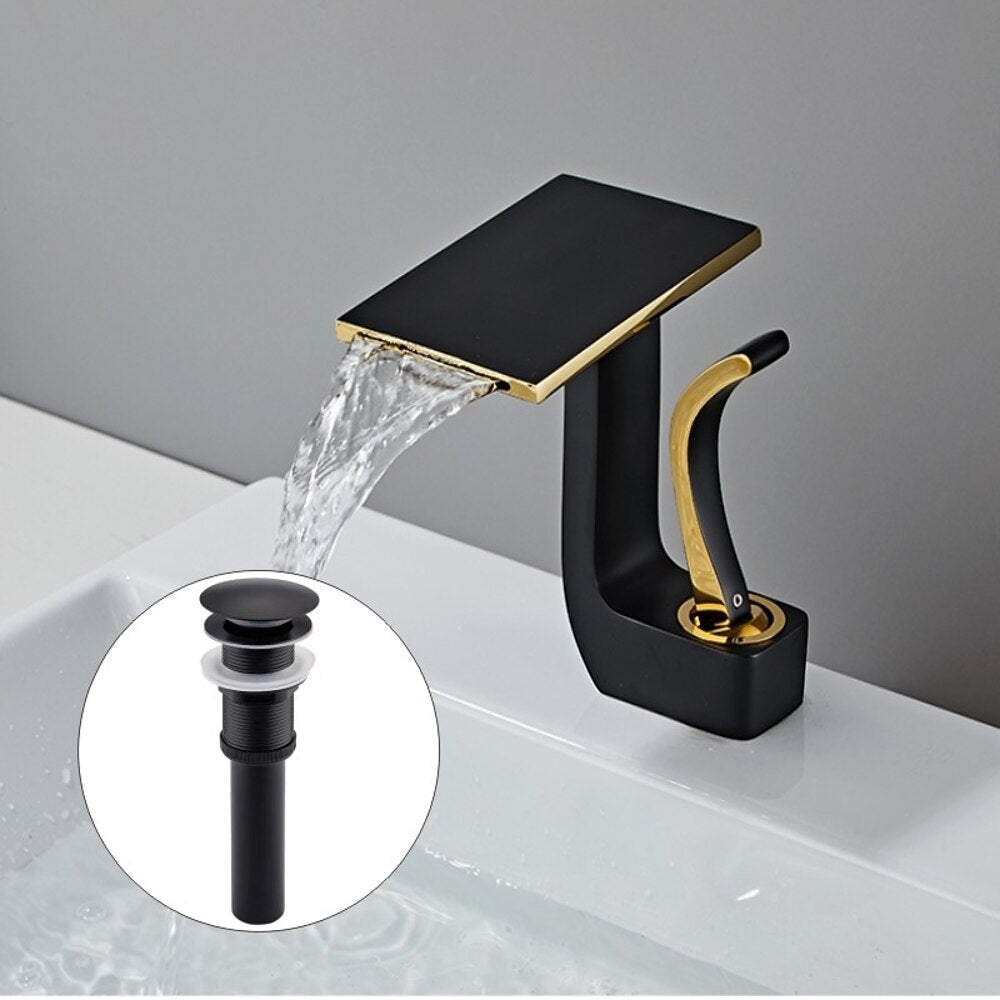 Waterfall Single-Hole Bathroom Faucet, Single-Handle Faucet with Pop-Up Drain