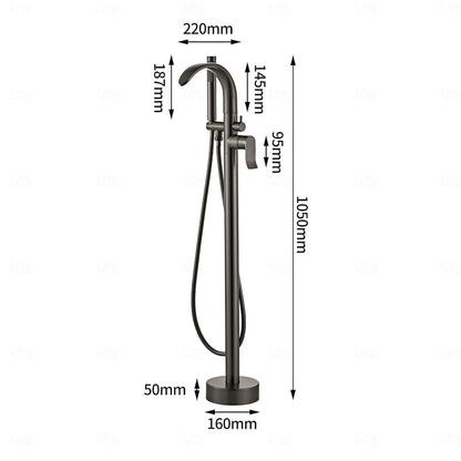 Brushed Nickel Modern Freestanding Tub Filler Faucet, Single-Handle Swivel Spout Faucet with Handheld Shower