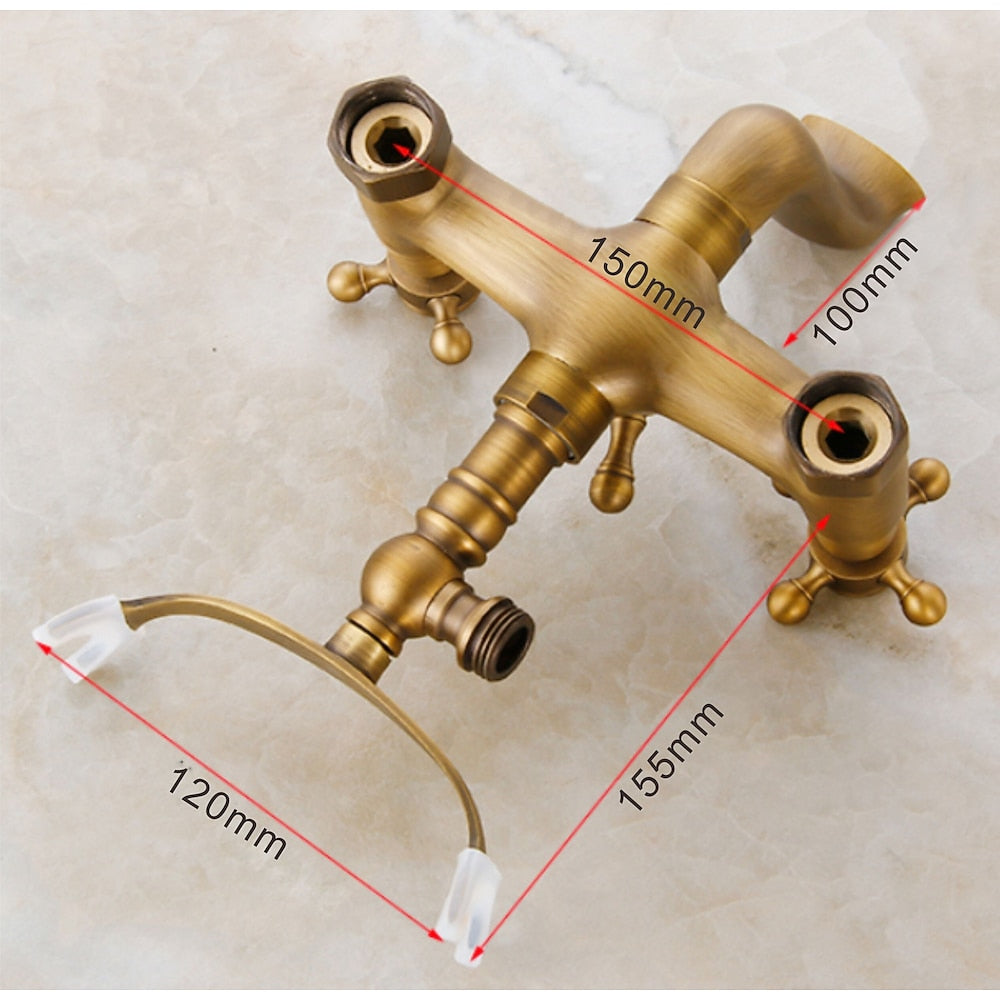 Antique Brass Traditional Deck-Mount Tub Faucet, Two-Handle Tub Filler with Handheld Shower