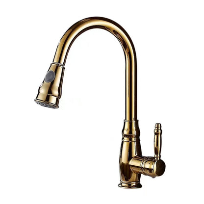 Traditional High-Arc Pull-Down Kitchen Faucet, Single-Handle Single-Hole Brass Faucet, Oil-Rubbed Bronze / Chrome / Brushed Nickel / Polished Gold