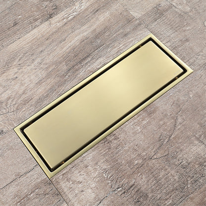 Brushed Gold Stainless Steel Floor Drain, Linear Tile Insert Drain with Hair Strainer