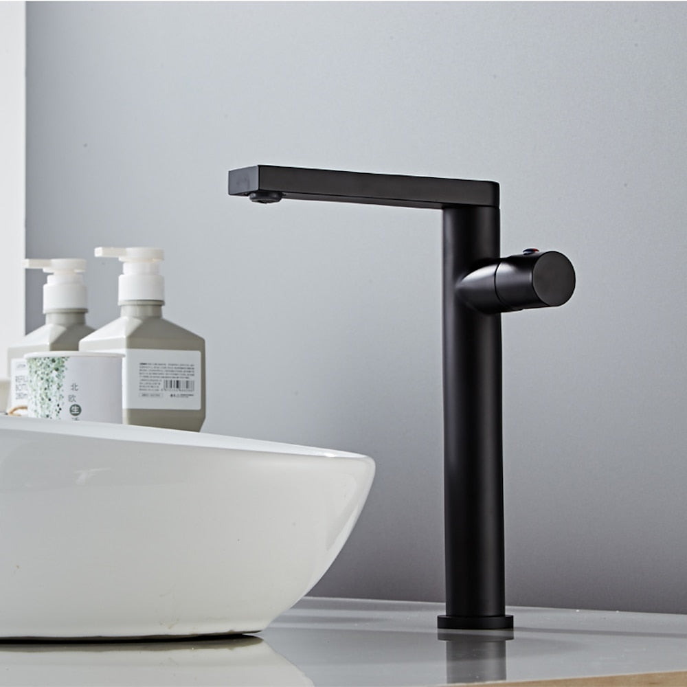 Matte Black Rotatable Spout Tall Vessel Faucet, Modern Single-Hole Single-Handle Bathroom Faucet