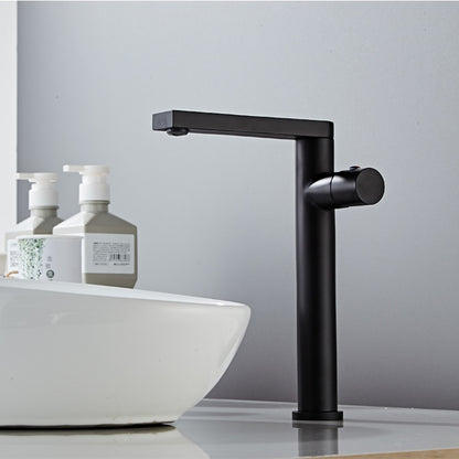 Matte Black Rotatable Spout Tall Vessel Faucet, Modern Single-Hole Single-Handle Bathroom Faucet