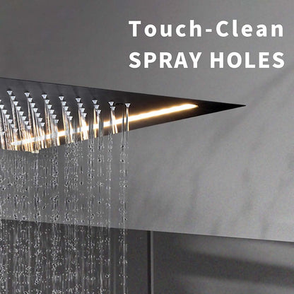 LED Matte Black Ceiling-Mounted Shower Head, Stainless Steel Rainfall Shower Head