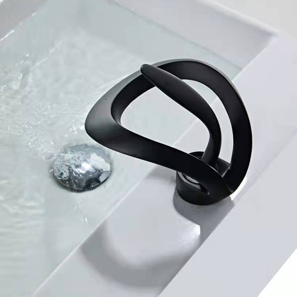 Waterfall Single-Hole Bathroom Faucet, Single-Handle Brass Vessel Sink Faucet, Matte Black / Chrome / Brushed Gold / Matte White / Gunmetal