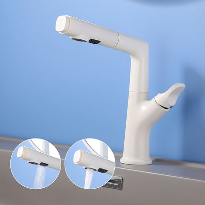 Pull-Out Spout Modern Bathroom Faucet, Single-Handle Single-Hole Swivel Faucet, Matte White / Chrome / Gunmetal
