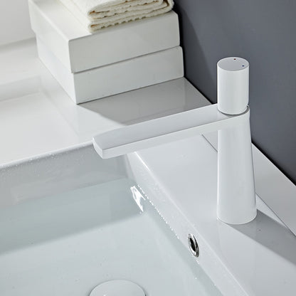 Modern Single-Hole Single-Handle Bathroom Faucet, Brass Flat Spout Basin Faucet, Matte Black / Brushed Gold / Matte White / Chrome / Gunmetal