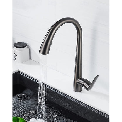 Pull-Down Kitchen Faucet, High Arc Single-Handle Brass Sink Faucet, Gunmetal / Matte White / Matte Black / Brushed Nickel