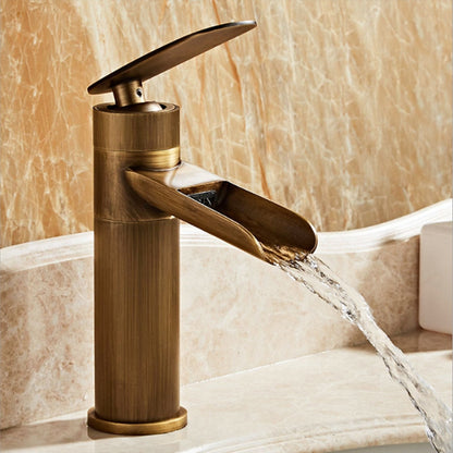 Modern Brass Waterfall Bathroom Faucet, Single-Hole Deck Mounted Faucet