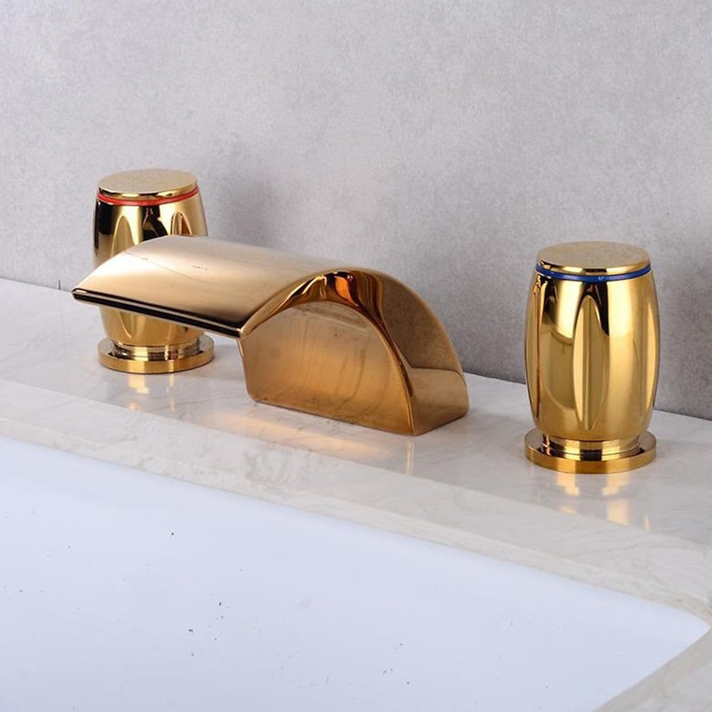 Waterfall Roman Tub Faucet, Double-Handle Deck-Mount Faucet, Chrome / Matte Black / Brushed Gold / Stainless Steel