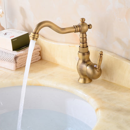Vintage Single-Hole Bathroom Faucet, High-Arc Swivel Spout Faucet, Antique Brass / Chrome / Polished Gold