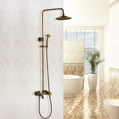 Antique Brass Vintage Wall-Mount Tub Shower System, Retro Rainfall Shower Faucet Set with Handheld Sprayer