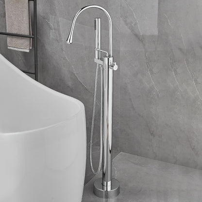 Modern High Arc Freestanding Tub Filler Faucet, Single-Handle Brass Bath Faucet with Handheld Shower, Chrome / Matte Black