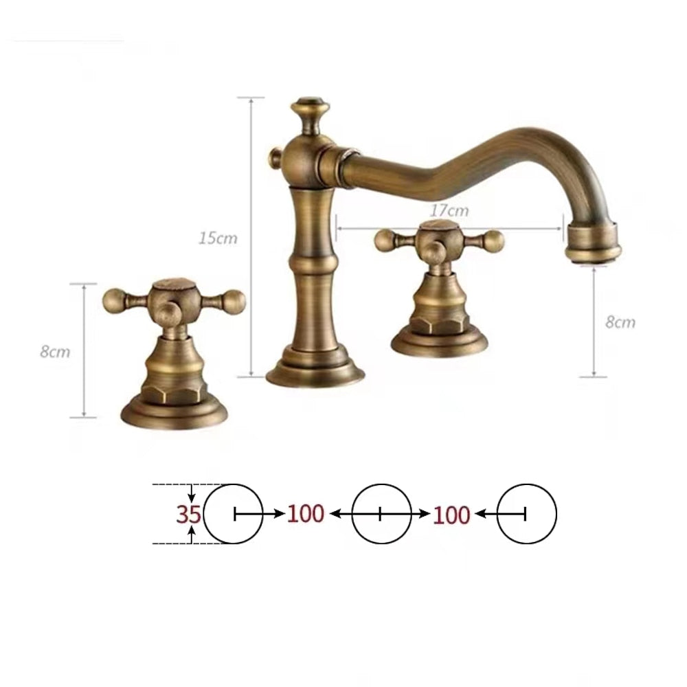 Traditional Brass Widespread Bathroom Faucet, Dual Cross Handle Vanity Faucet, Antique Brass / Brushed Nickel / Chrome / Oil-Rubbed Bronze / Matte Black