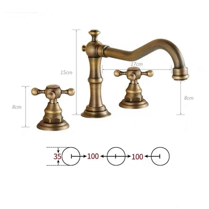 Traditional Brass Widespread Bathroom Faucet, Dual Cross Handle Vanity Faucet, Antique Brass / Brushed Nickel / Chrome / Oil-Rubbed Bronze / Matte Black