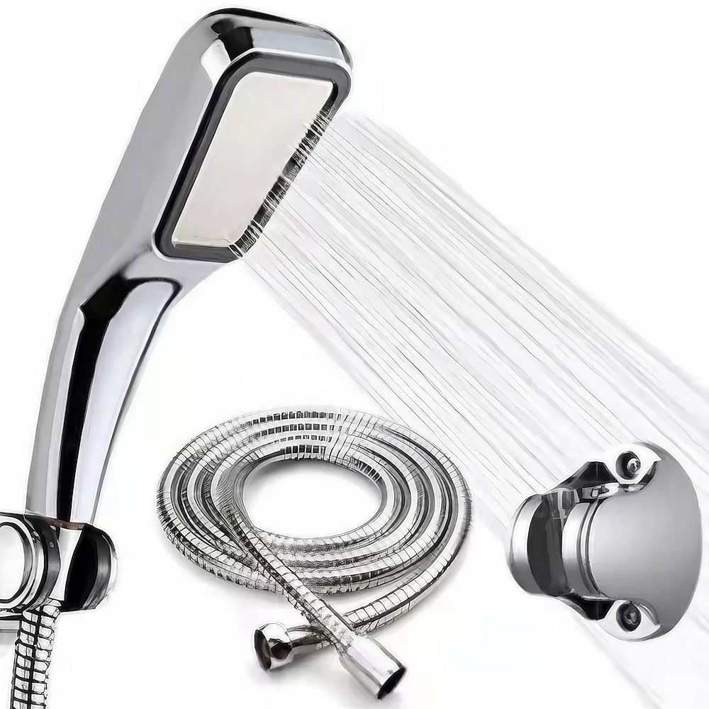 Chrome Handheld Shower Head, High Pressure 300-Hole Water Saving Shower Head with Shower Hose / Wall-Mount Bracket
