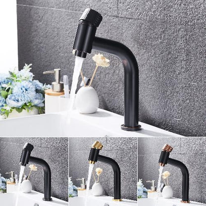 Modern Single-Hole Bathroom Faucet, Single-Handle Brass Vanity Faucet with Knurled Handle, Matte Black / Brushed Gold / Rose Gold