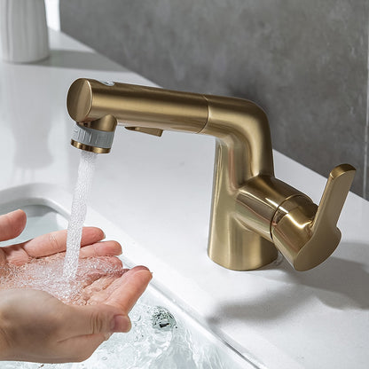 Modern Pull-Out Bathroom Sink Faucet, Single-Handle Swivel Spout Faucet, Brushed Gold / Chrome / Matte Black / Gunmetal