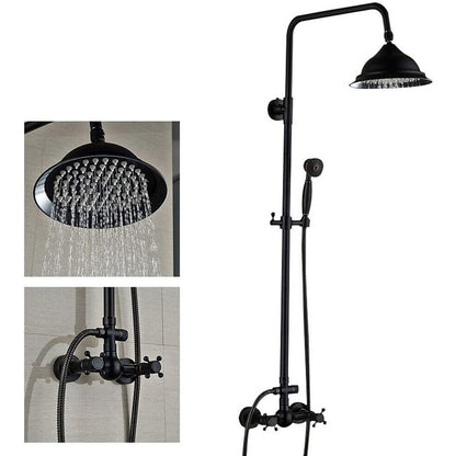 Oil-Rubbed Bronze Traditional Wall-Mounted Rainfall Shower System, Dual-Handle Brass Faucet with Handheld Shower