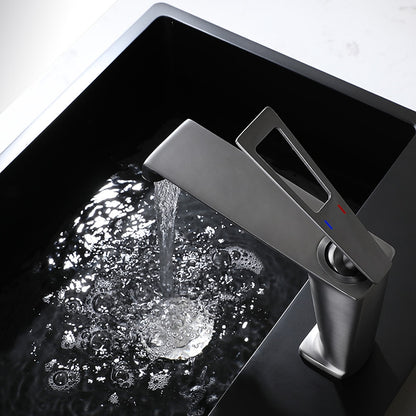 Modern Geometric Spout Single-Hole Bathroom Faucet, Single-Handle Brass Vanity Faucet, Brushed Gold / Chrome / Gunmetal / Matte Black