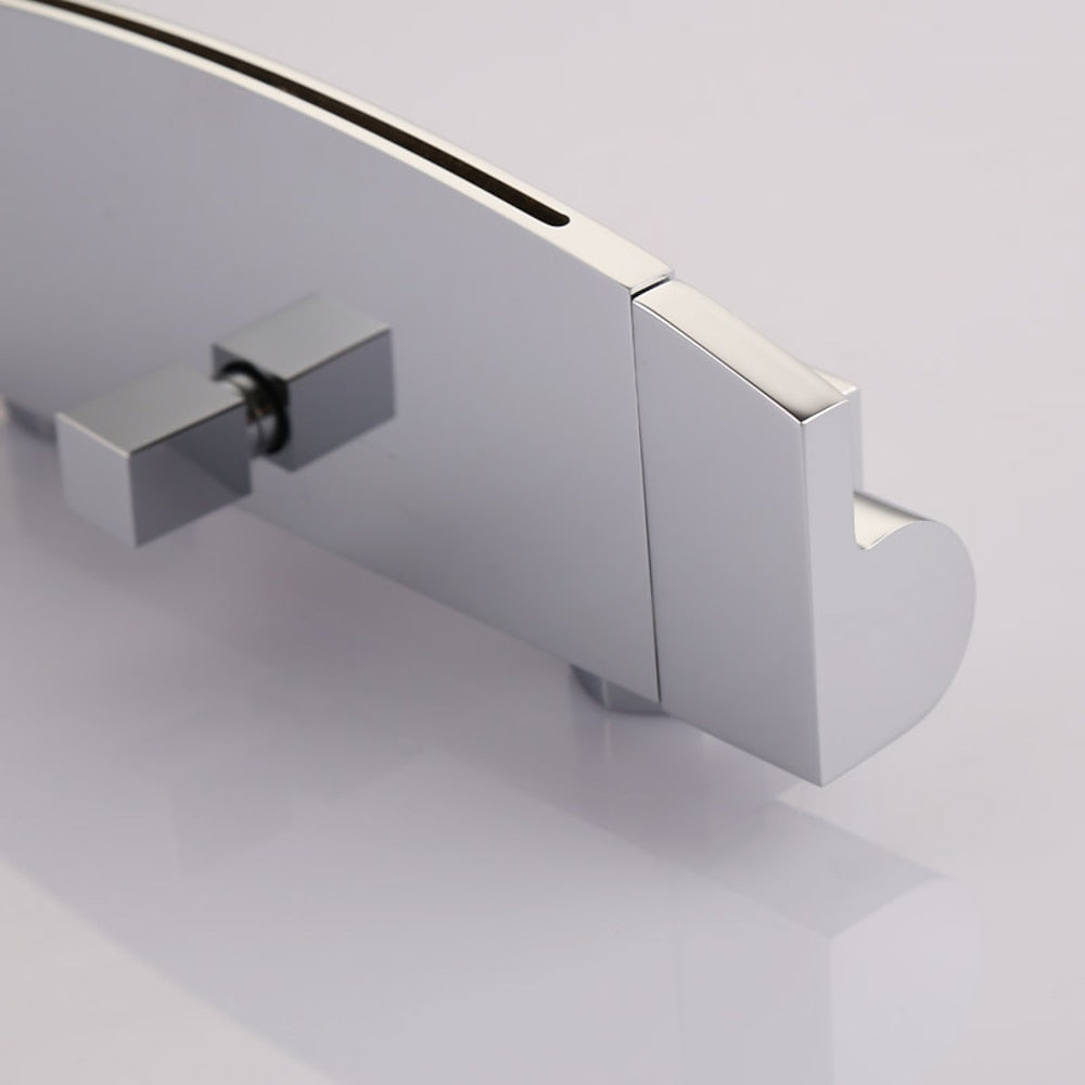 Waterfall Wall-Mount Tub Filler, Modern Brass Dual-Handle Bathtub Faucet with Handheld Shower, Chrome / Matte Black
