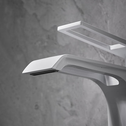 Modern Waterfall Bathroom Faucet, Single-Handle Brass Faucet, Brushed Gold / Chrome / Gunmetal / Matte Black / Matte White