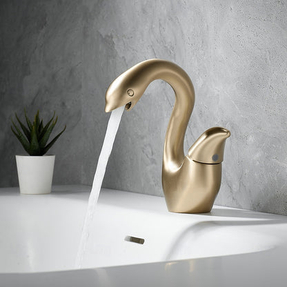 Swan-Shaped Modern Single-Hole Bathroom Faucet, Single-Handle Brass Basin Faucet
