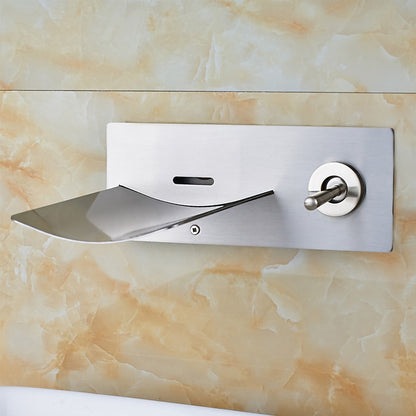 LED Waterfall Brushed Nickel Bathroom Sink Faucet, Modern Wall-Mount Single-Handle Faucet