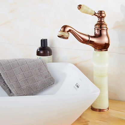 Pull-Out Vintage Single-Hole Bathroom Faucet, Single-Handle Brass Faucet, Rose Gold