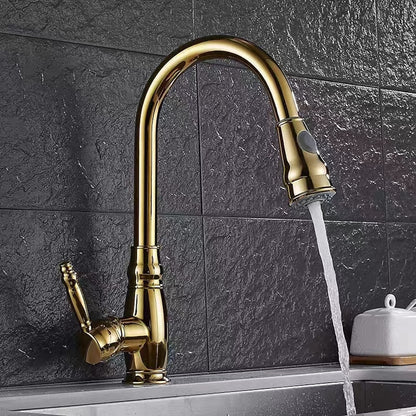 Traditional High-Arc Pull-Down Kitchen Faucet, Single-Handle Single-Hole Brass Faucet, Oil-Rubbed Bronze / Chrome / Brushed Nickel / Polished Gold
