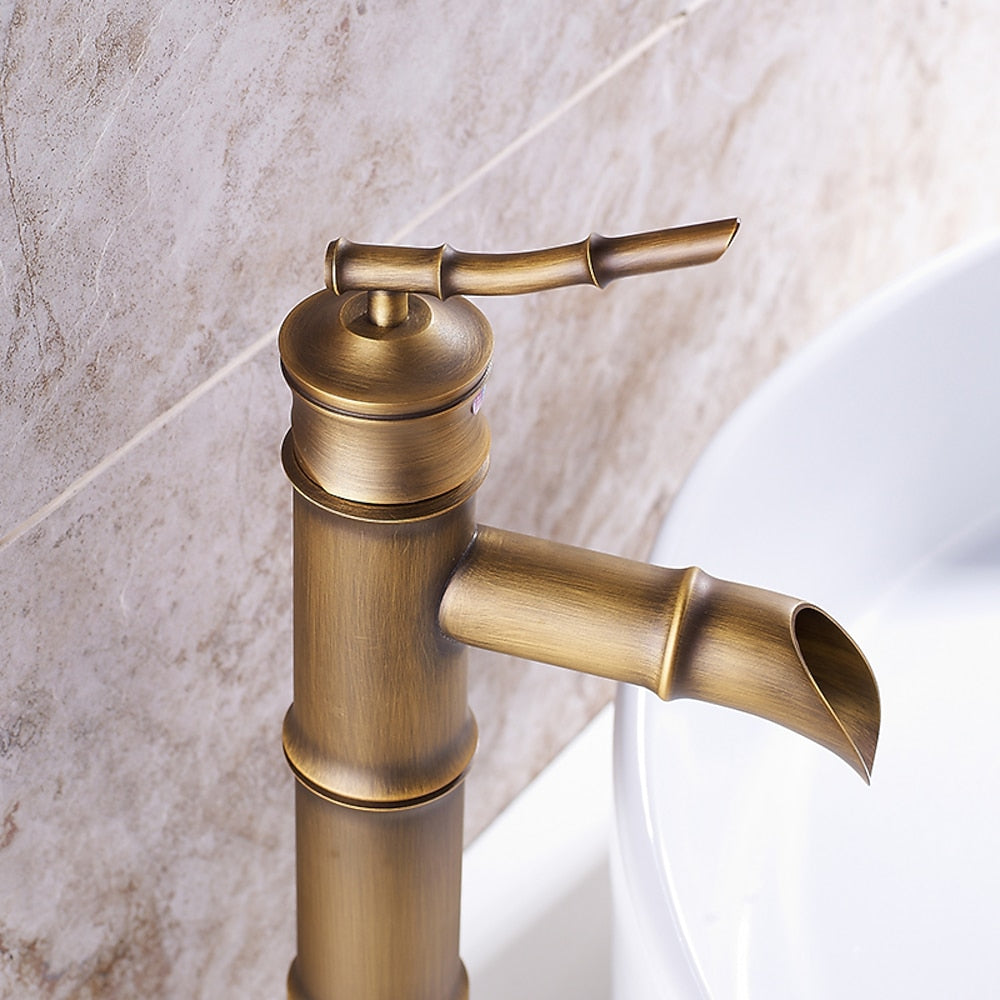 Bamboo Design Antique Brass Vessel Sink Faucet, Single-Handle Single-Hole Faucet