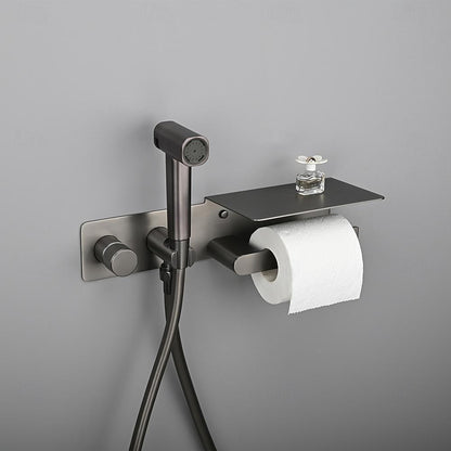 Self-Cleaning Wall-Mounted Bidet Sprayer Faucet, Single-Handle Concealed Valve Spray Set with Toilet Paper Holder / Storage Shelf, Matte Black / Brushed Gold / Chrome / Gunmetal