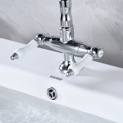 Antique Single-Hole Bathroom Faucet, Dual Ceramic Handle Swivel Spout Faucet, Antique Brass / Brushed Nickel / Chrome / Matte Black / Polished Gold