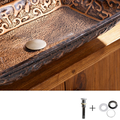 Vintage Bronze Tempered Glass Rectangular Vessel Sink with Waterfall Faucet, Single-Hole Bathroom Vanity Combo with Pop-Up Drain
