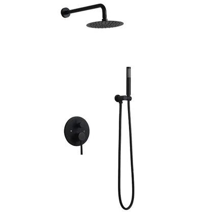 Rainfall Matte Black Wall-Mounted Shower System, Single-Handle Faucet with Handheld Shower