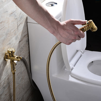 Polished Gold Antique Handheld Bidet Sprayer, Vintage Brass Toilet Shattaf Set with Hose / Wall Bracket