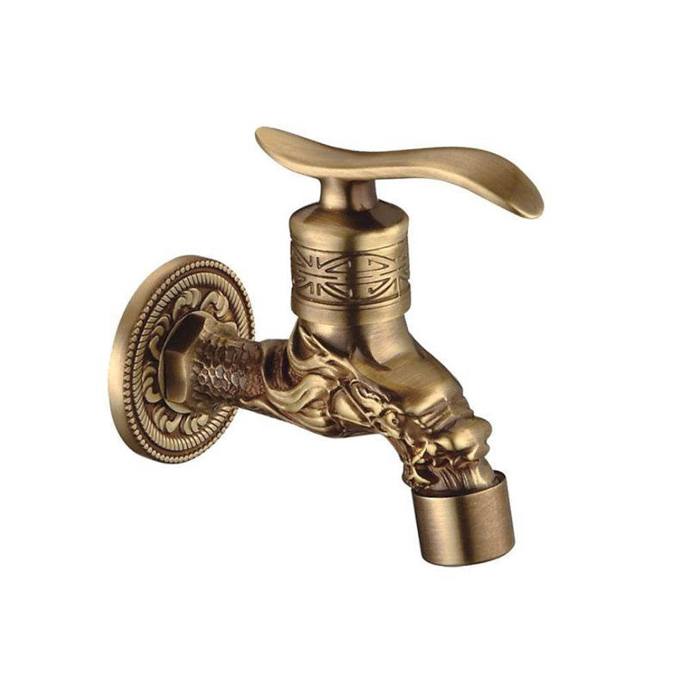 Vintage Brass Wall-Mount Utility Faucet, Single-Cold Laundry Tap with Quick Connector, Antique Brass / Polished Gold