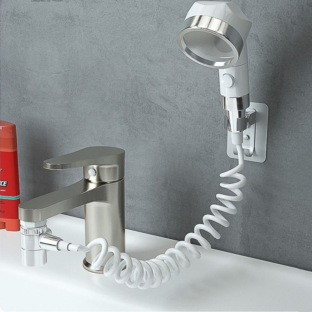 One-Key Stop Matte White Handheld Shower Faucet Extension Set, Wall-Mount Basin Sprayer with Coiled Hose