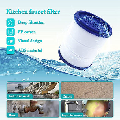 360-Degree Swivel Faucet Water Filter, Chrome ABS Faucet Purifier with PP Cotton Replacement Cartridges