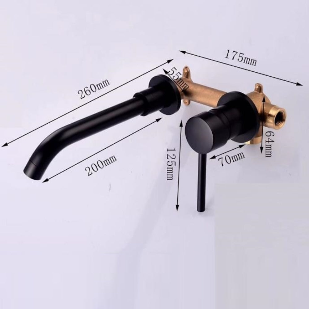 Rotatable Spout Wall-Mount Bathroom Faucet, Single-Handle Brass Basin Tap, Chrome / Matte Black / Brushed Gold
