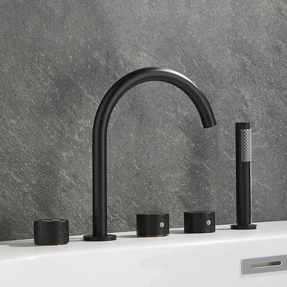 Contemporary 3-Handle Roman Tub Faucet, 5-Hole Brass Tub Filler with Handheld Shower