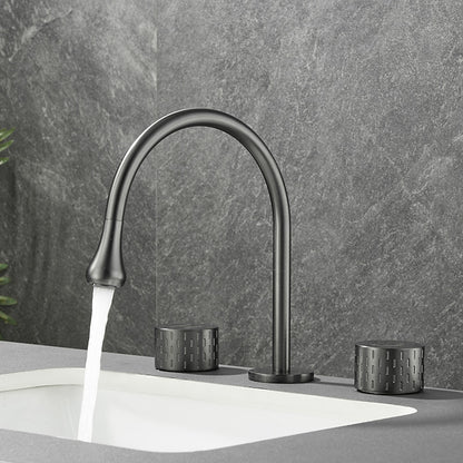 360-Degree Swivel Modern Bathroom Sink Faucet, 3-Hole Widespread Brass Faucet, Gunmetal / Matte Black / Brushed Gold / Chrome