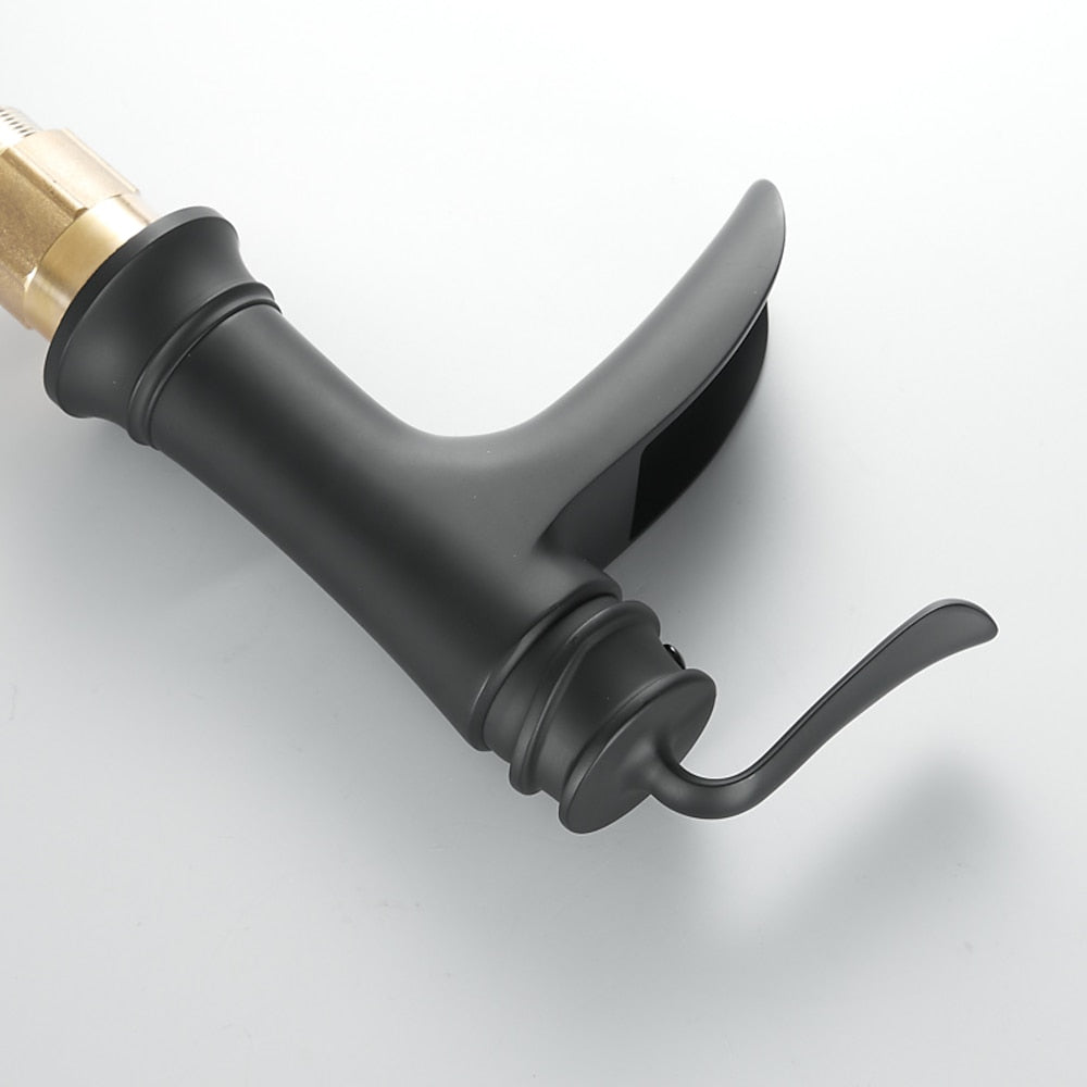 Waterfall Bathroom Faucet, Modern Single-Handle Brass Basin Faucet, Brushed Nickel / Matte Black