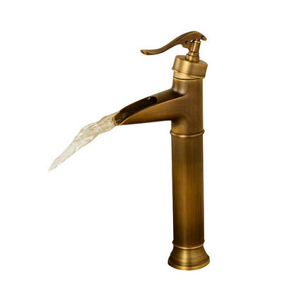 Waterfall Antique Brass Vessel Sink Faucet, Single-Handle Deck-Mounted Brass Faucet