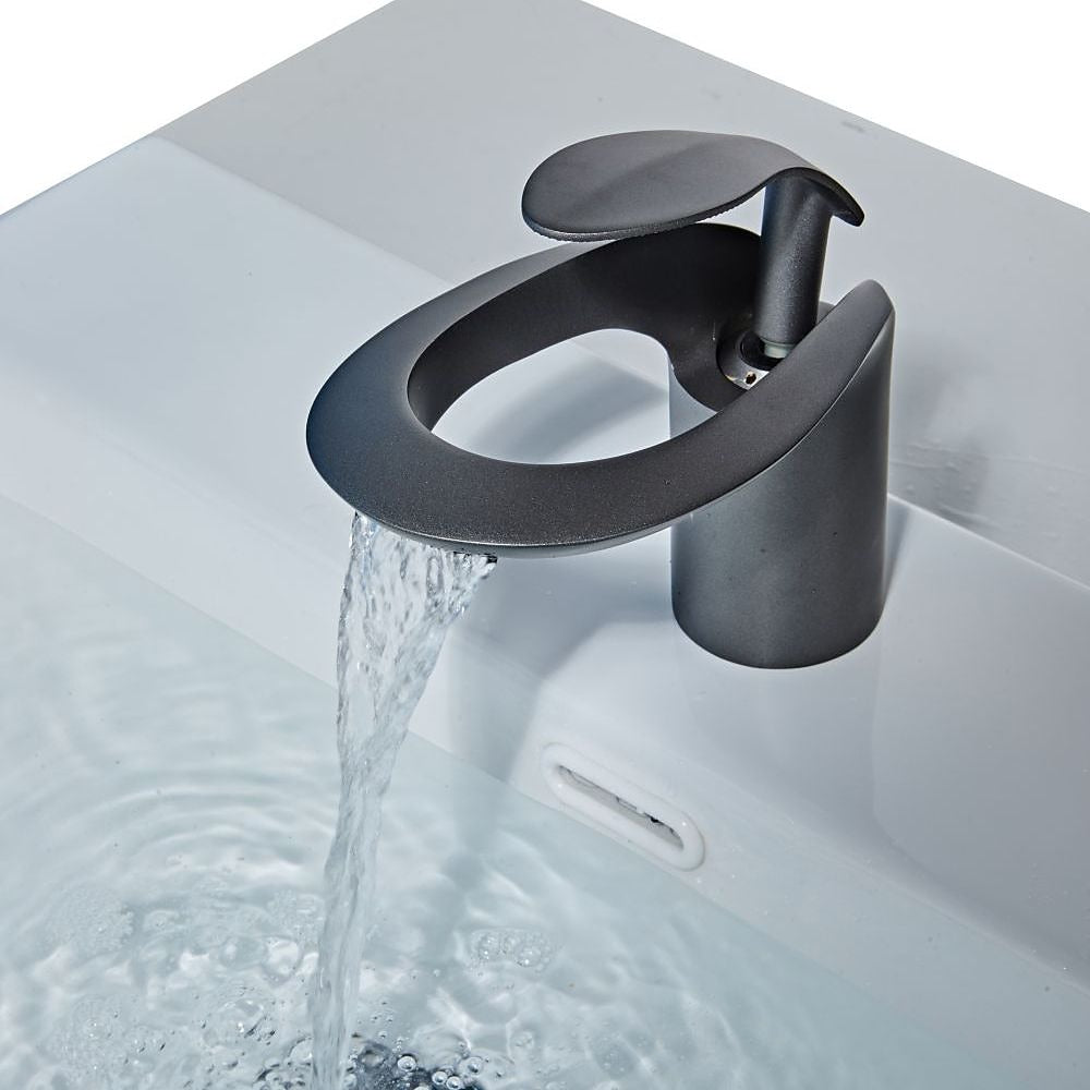 Modern Waterfall Bathroom Faucet, Single-Handle Brass Faucet